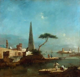 Obelisk naast de ingang van een ommuurde haven
